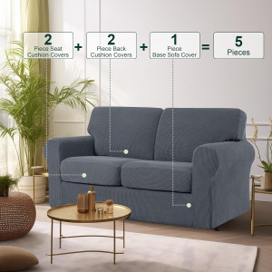 CHUN YI 5 Piece Loveseat Couch Covers, Stretch 2 S...
