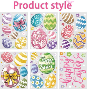 6 Sheets Easter Window Clings Large Easter Eggs Wi...