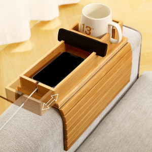 Bamboo Couch Arm Tray/Sofa Armrest Tray with Detac...